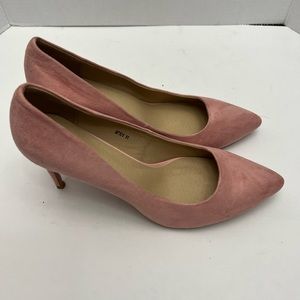 DIFU pointed toe pink suede heels